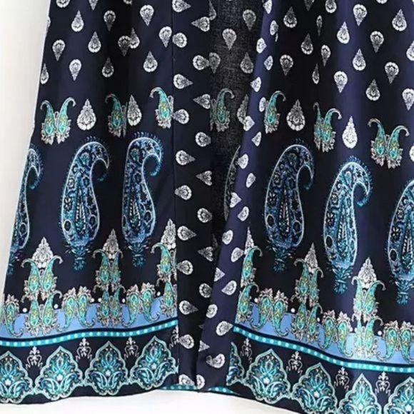 Luxe Boho Printed Gypsy Kimono Navy Blue Cardigan - Picture 5 of 10